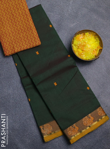Chettinad cotton saree green and mustard yellow with thread woven buttas and thread woven border
