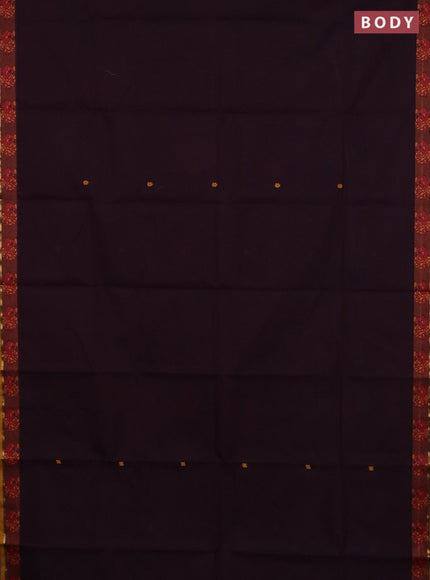 Chettinad cotton saree deep jamun shade and mustard yellow with thread woven buttas and thread woven border