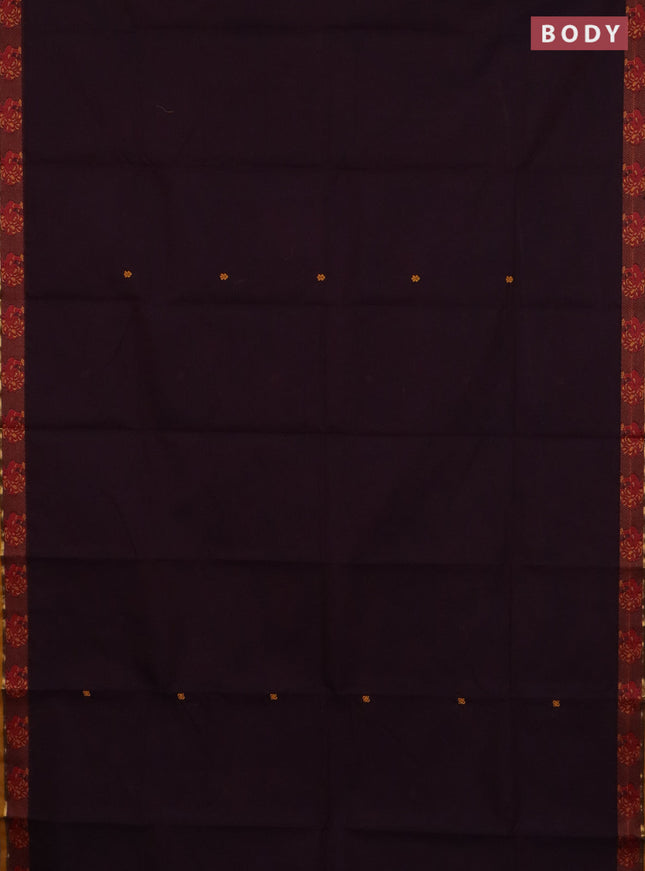 Chettinad cotton saree deep jamun shade and mustard yellow with thread woven buttas and thread woven border