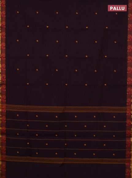 Chettinad cotton saree deep jamun shade and mustard yellow with thread woven buttas and thread woven border