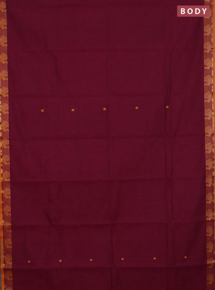 Chettinad cotton saree wine shade and sunset orange with thread woven buttas and thread woven border