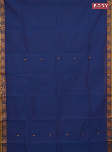 Chettinad cotton saree peacock blue and dark mustard with thread woven buttas and thread woven border
