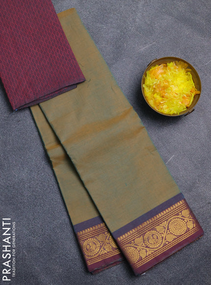 Chettinad cotton saree dual shade of dark mustard and pink shade with plain body and zari woven border