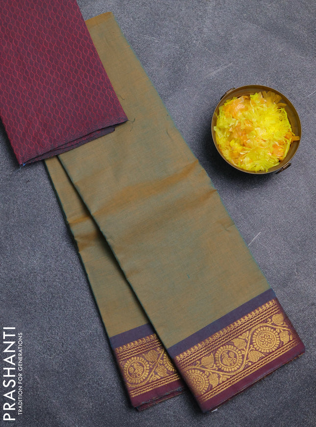 Chettinad cotton saree dual shade of dark mustard and pink shade with plain body and zari woven border