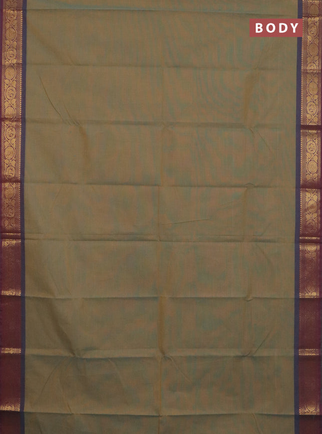 Chettinad cotton saree dual shade of dark mustard and pink shade with plain body and zari woven border