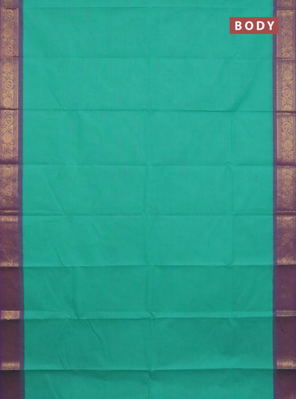 Chettinad cotton saree teal green and purple with plain body and zari woven border