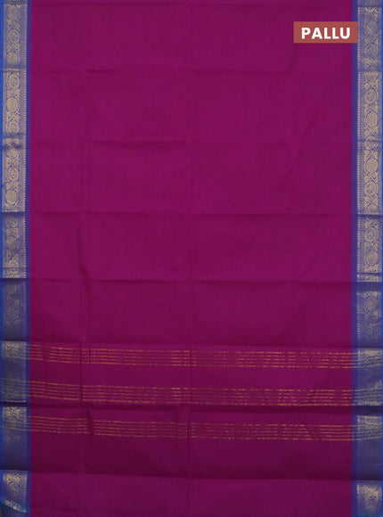 Chettinad cotton saree magenta pink and blue with plain body and zari woven border