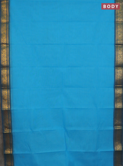 Chettinad cotton saree light blue and peacock green shade with plain body and zari woven border