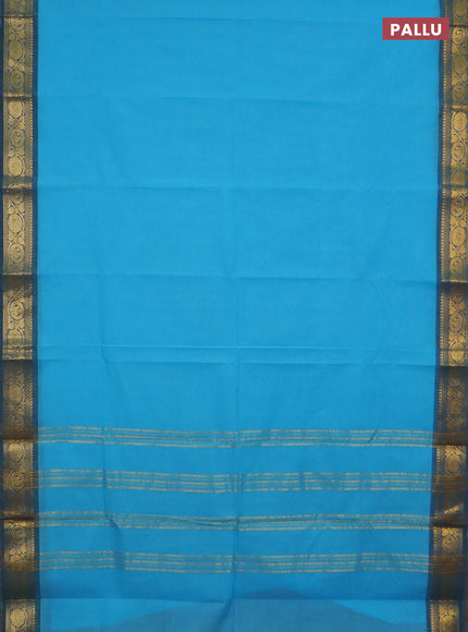 Chettinad cotton saree light blue and peacock green shade with plain body and zari woven border