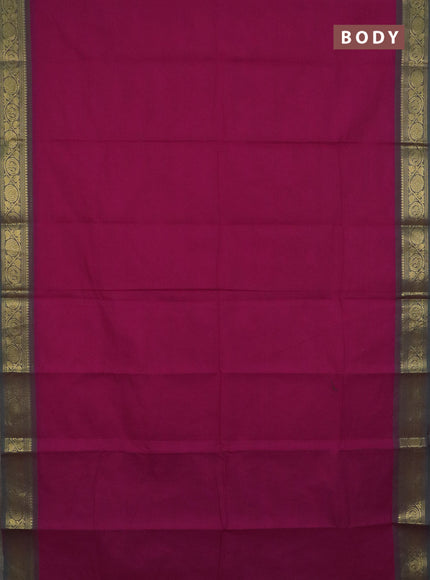 Chettinad cotton saree magenta pink and green with plain body and zari woven border