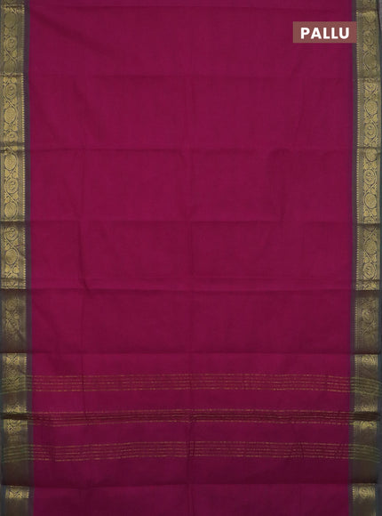 Chettinad cotton saree magenta pink and green with plain body and zari woven border