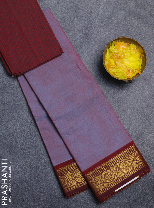 Chettinad cotton saree dual shade of maroon and maroon with plain body and zari woven border
