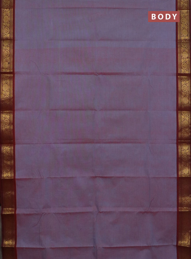 Chettinad cotton saree dual shade of maroon and maroon with plain body and zari woven border