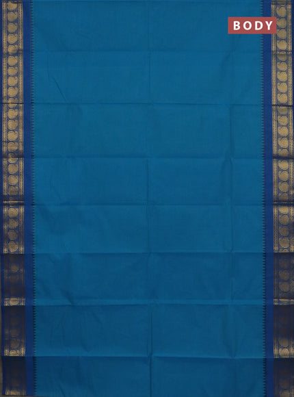 Chettinad cotton saree teal blue and cs blue with plain body and paisley zari woven border