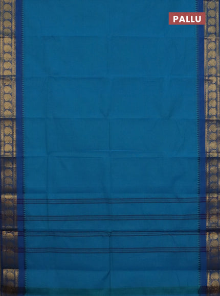 Chettinad cotton saree teal blue and cs blue with plain body and paisley zari woven border