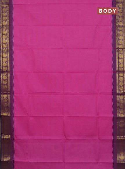Chettinad cotton saree light pink and purple with plain body and zari woven border