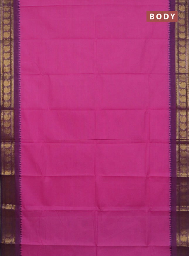 Chettinad cotton saree light pink and purple with plain body and zari woven border