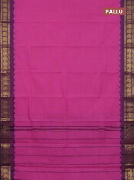 Chettinad cotton saree light pink and purple with plain body and zari woven border
