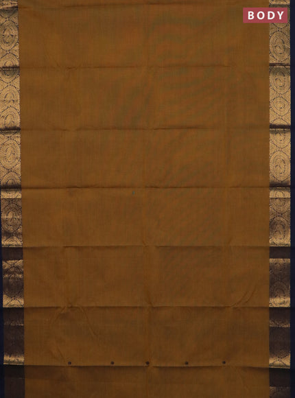 Chettinad cotton saree dark mustard and navy blue with thread woven buttas and annam zari woven border