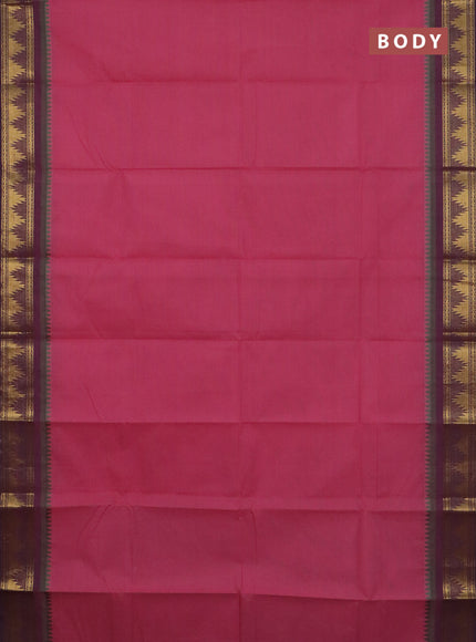 Chettinad cotton saree mauve pink and purple shade with plain body and temple zari woven border