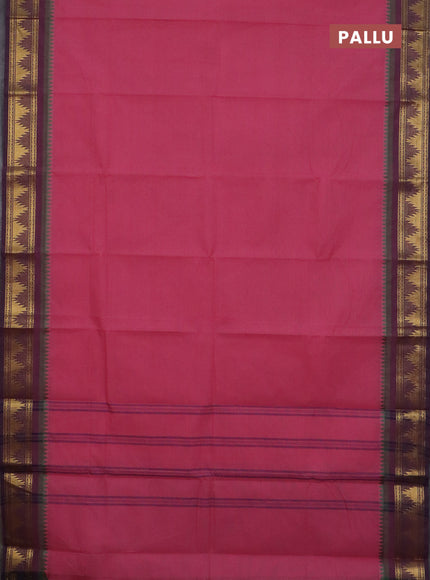 Chettinad cotton saree mauve pink and purple shade with plain body and temple zari woven border