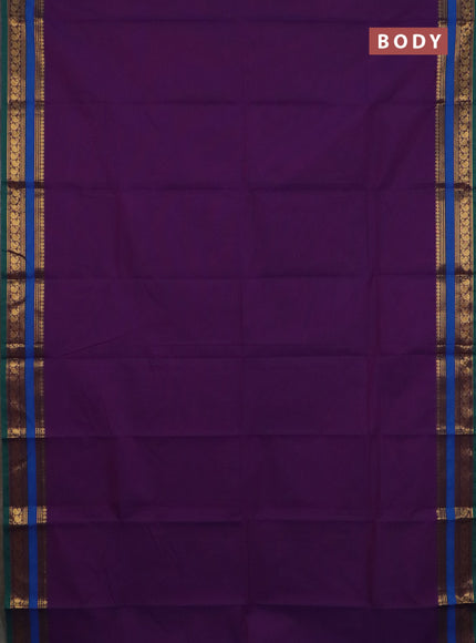 Chettinad cotton saree purple and green cs blue with plain body and rettapet zari woven border