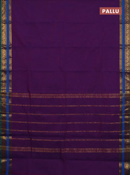 Chettinad cotton saree purple and green cs blue with plain body and rettapet zari woven border
