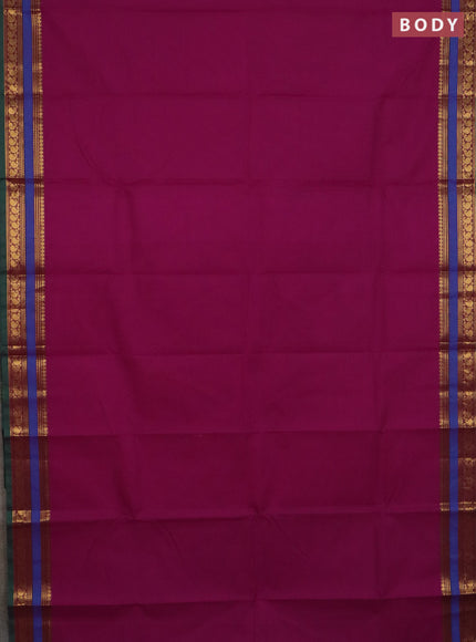 Chettinad cotton saree purple and green blue with plain body and rettapet zari woven border