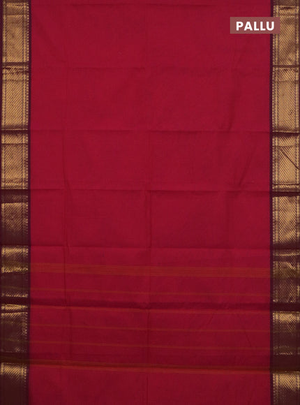 Chettinad cotton saree pink and wine shade with plain body and zari woven border