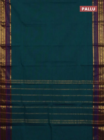 Chettinad cotton saree peacock green and purple with plain body and zari woven border