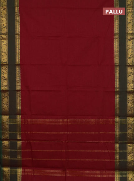Chettinad cotton saree maroon and green with plain body and long rettapet zari woven border