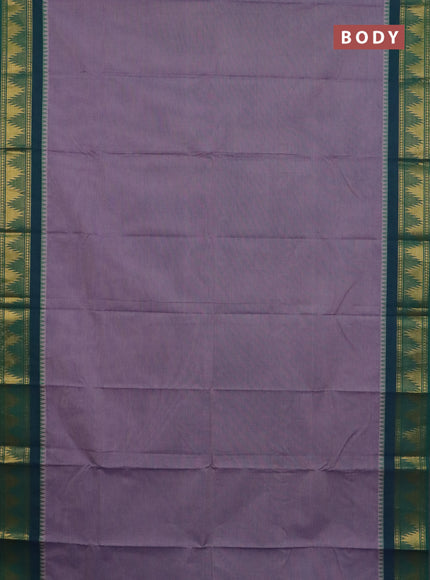 Chettinad cotton saree pastel purple and green with plain body and temple design rettapet zari woven border