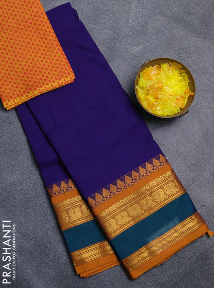 Chettinad cotton saree violet and dark mustard with palin body and rettapet zari woven border