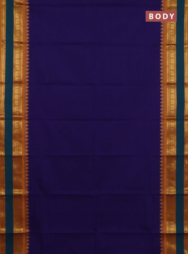Chettinad cotton saree violet and dark mustard with palin body and rettapet zari woven border