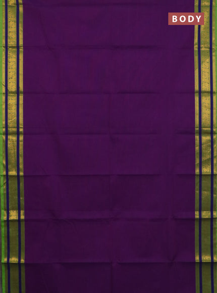 Chettinad cotton saree purple and light green with plain body and zari woven border