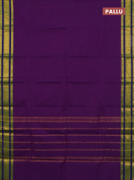 Chettinad cotton saree purple and light green with plain body and zari woven border
