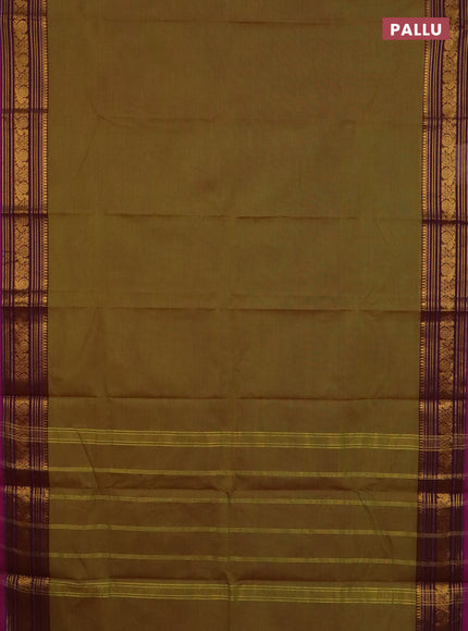 Chettinad cotton saree mehendi green and magenta pink with plain body and zari woven border