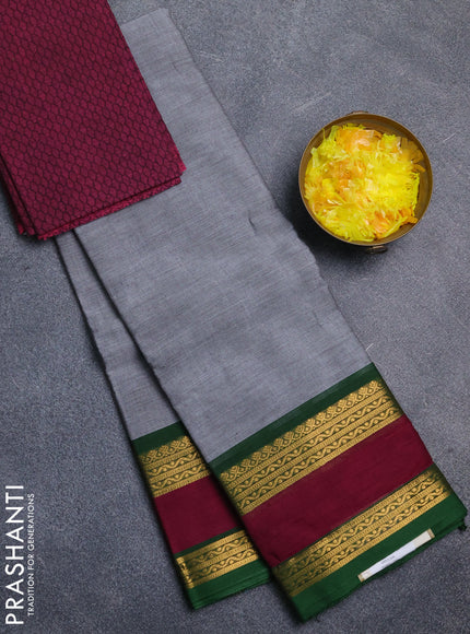 Chettinad cotton saree grey and magenta pink with plain body and rettapet zari woven border