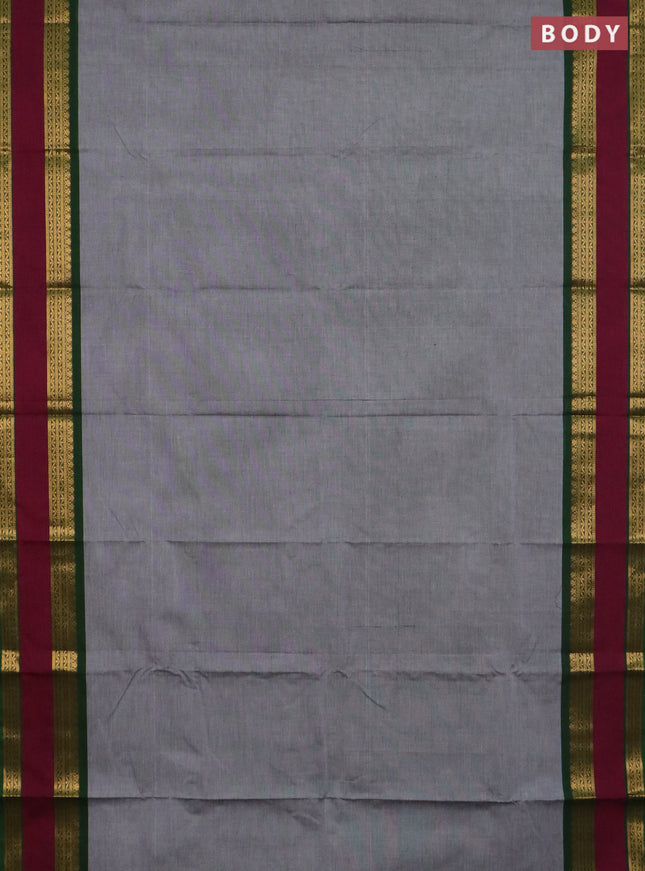Chettinad cotton saree grey and magenta pink with plain body and rettapet zari woven border