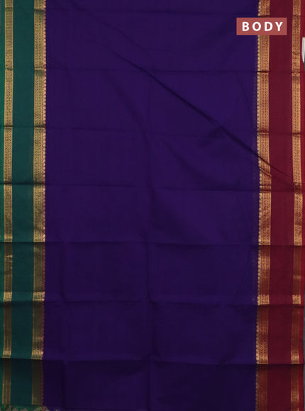 Chettinad cotton saree violet and maroon with plain body and ganaga jamuna border