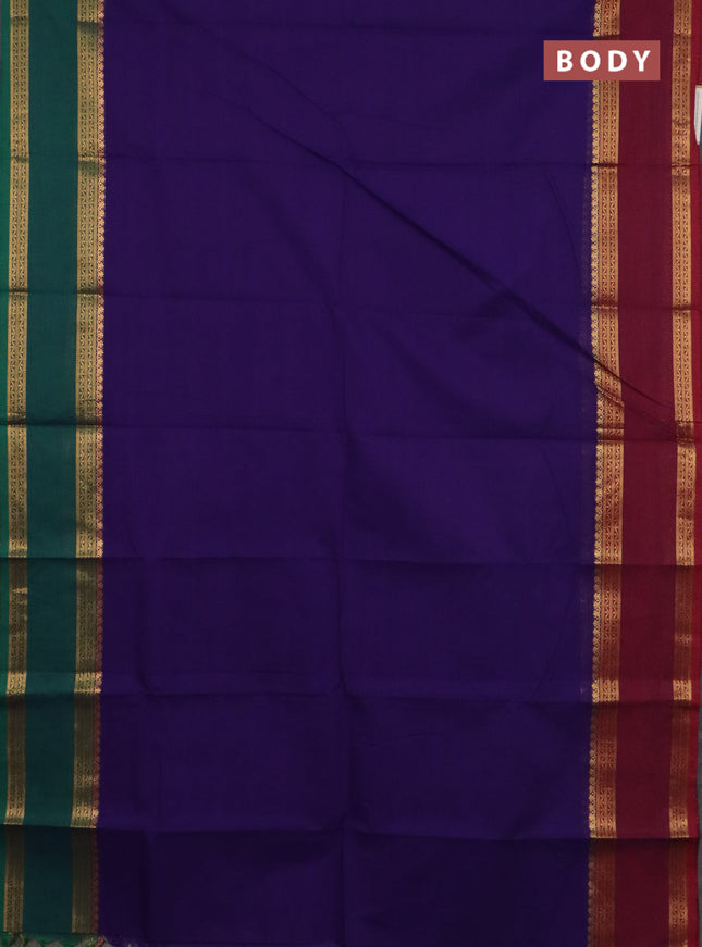 Chettinad cotton saree violet and maroon with plain body and ganaga jamuna border