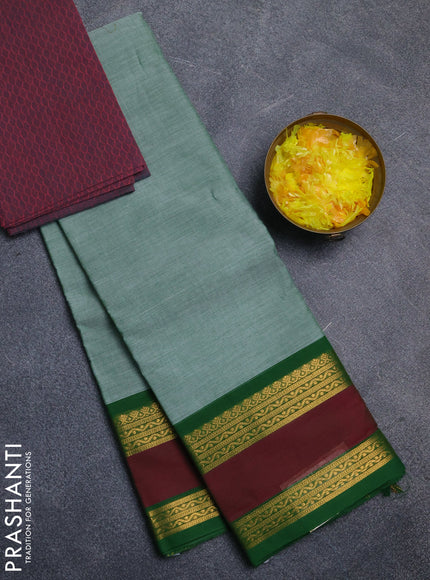 Chettinad cotton saree pastel green and pink with plain body and rettapet zari woven border