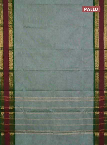 Chettinad cotton saree pastel green and pink with plain body and rettapet zari woven border