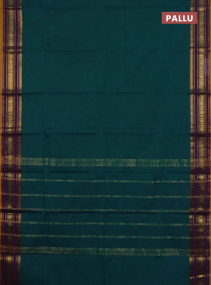 Chettinad cotton saree peacock green and mustard yellow with plain body and zari woven border