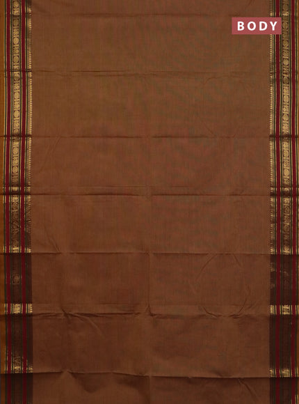 Chettinad cotton saree dark mustard and maroon with plain body and zari woven border