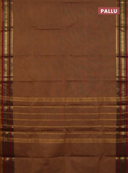 Chettinad cotton saree dark mustard and maroon with plain body and zari woven border
