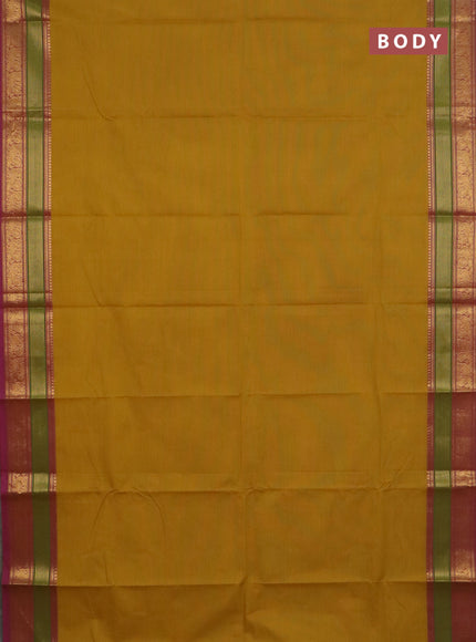 Chettinad cotton saree mustard yellow and pink with plain body and zari woven border