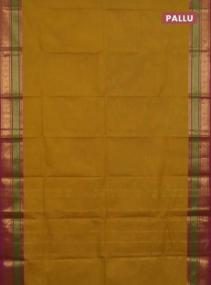 Chettinad cotton saree mustard yellow and pink with plain body and zari woven border