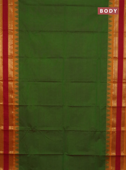 Chettinad cotton saree light green and mustard yellow with plain body and temple design rettapet zari woven border