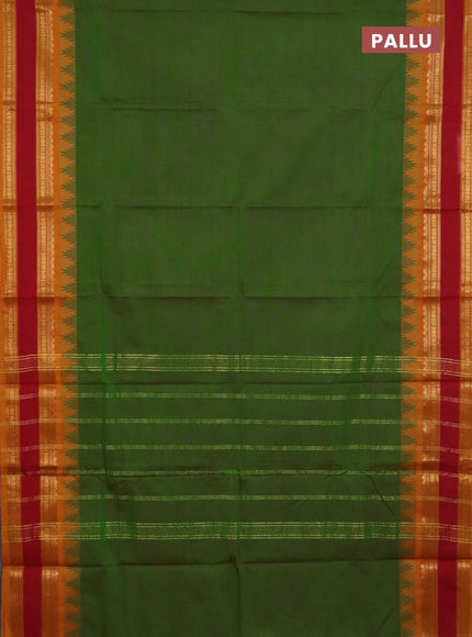 Chettinad cotton saree light green and mustard yellow with plain body and temple design rettapet zari woven border